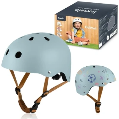 Imagen de LIONELO Helmet Casco Protector Bicicleta Infantil, Ajustable 50 56 cm, de Barbilla, para Niñas y Niños con Certificado Intertek, Talla S (Blue)