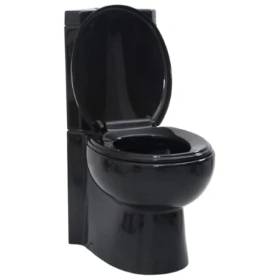 Imagen de vidaXL Inodoro WC Cierre Suave Doble Cisterna Cerámica Negro Váter de Baño