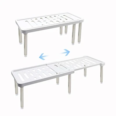 Imagen de estante organizador de gabinete expandible, armario cocina, especias independiente, estantes almacenamiento retráctiles para baño, encimera, despensa (blanco)