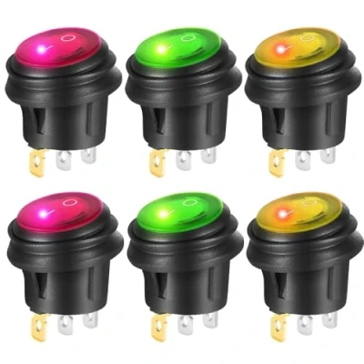 Imagen de Gebildet 6piezas 12V 24V/20A Impermeable Interruptor Basculante Redondo LED, 3pin 2Posición ON/OFF SPST, Snap In Latching Boton para Coche Motocicleta Bote Marina (Rojo/Verde/Amarillo)