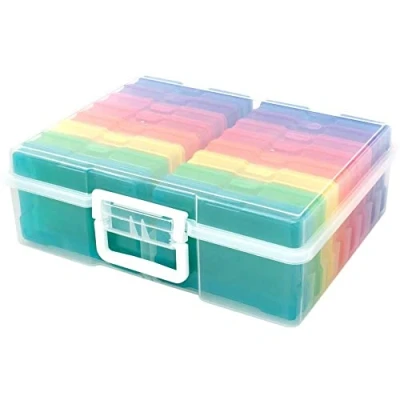 Imagen de Craftelier Caja de Almacenamiento Transparente Portátil con 16 Mini Cajas Colores Traslúcidos para Materiales Scrapbooking y otras Manualidades Tamaño Aprox. 38,10 x 32,30 12,70 cm