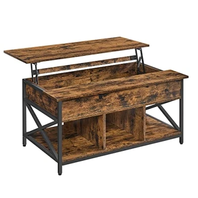 Imagen de VASAGLE Mesa de Centro, Café con Tablero Elevable, para Dormitorio, Espacio Abierto y Oculto, Barras en Forma X, 60 x 100 (48 62) cm, Marrón Rústico Negro LCT205B01