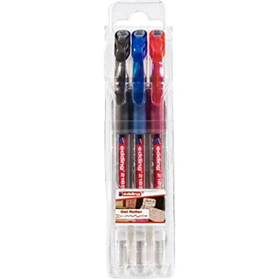 Imagen de edding 2185 roller gel negro, rojo, azul juego de 3 0,7 mm bolígrafo para escribir, colorear o decorar bullet journals rotulador mandalas