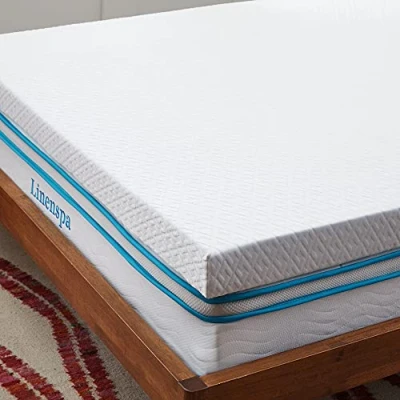 Imagen de Linenspa Sobrecolchon Viscoelastico Topper para colchon 120 x 190 cm Grosor 10 con Gel y funda cremallera lavable Oeko Tex