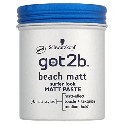 Imagen de got2b Pasta de peinado playa para aspecto surfista mate, cera el pelo hombres, gatear, texturizar o domar sin pegar, sujeción media, (100 ml), 1 unidad