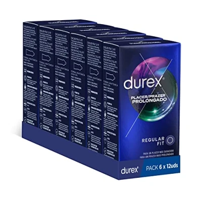 Imagen de Durex Pack Preservativos Placer Prolongado, con Lubricante Performa de Silicona, Forma Easy On, 6x12 condones