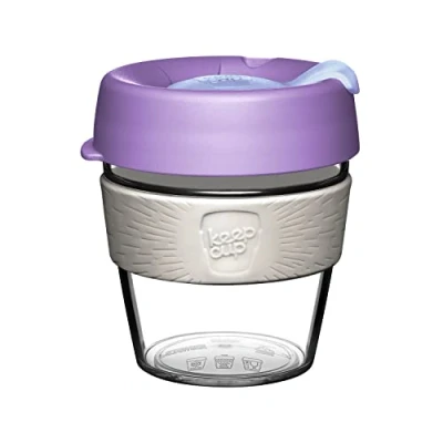 Imagen de KeepCup Taza de café plástico transparente y reutilizable, tapa a prueba salpicaduras, sin BPA, grado barista, pequeña, 227 ml, color morado