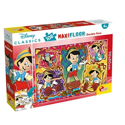 Imagen de Lisciani Puzzle Maxi Floor para niños de 108 piezas 2 en 1, Doble Cara con reverso colorear Disney Pinocchio 31757