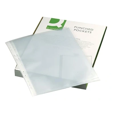 Imagen de Q Connect Fundas de plástico perforadas (tamaño A4, 50 micras, 100 unidades), color transparente