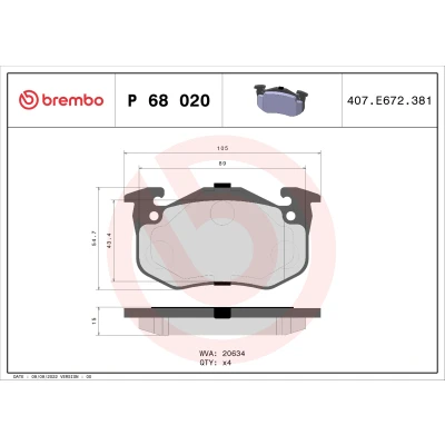 Imagen de BREMBO P 68 020 Juego de pastillas freno excl. contacto avisador desgaste sin accesorios RENAULT: TWINGO 1, 1 Kasten