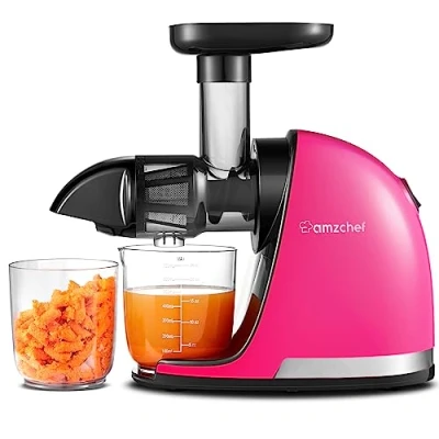 Imagen de AMZCHEF Licuadora prensado en frío Extractor de zumos y verduras Licuadoras para con 2 depósitos cepillo Cold press slow juicer machine función masticación inversa