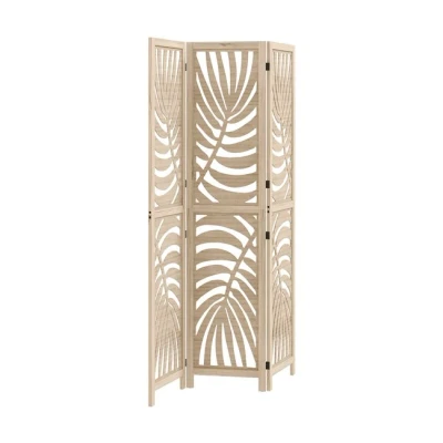 Imagen de HOMCOM Biombo de 3 Paneles Separador Ambientes Plegable 120x170 cm con Estampado Hojas Palma Tropical para Salón Dormitorio Oficina Natural