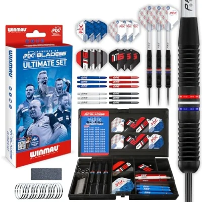 Imagen de WINMAU PDC Ultimate Juego de dardos y accesorios latón con punta acero 22 G, incluye plumas ejes (tallos)