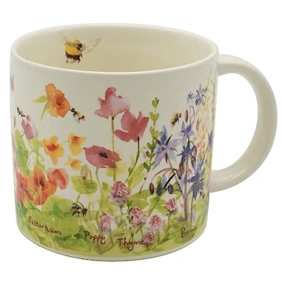 Imagen de The Unemployed Philosophers Guild Taza de café Bee Garden, cuenta con hermosas flores acuarela y abejas zumbadoras, viene en una divertida caja regalo, 14 onzas