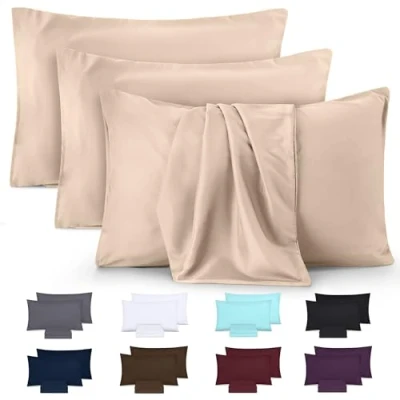 Imagen de Utopia Bedding Microfibra cepillada Suave 100% poliéster Funda de Almohada 50 x 80 cm Juego 4 Fundas Resistentes al Encogimiento y a la decoloración Beige