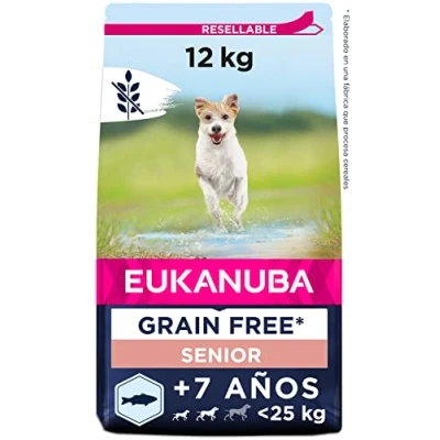 Imagen de Eukanuba Alimento para Perros sin Cereales con Pescado Azul Razas Pequeñas y Medianas, Seco de Edad Avanzada, Senior, 12kg