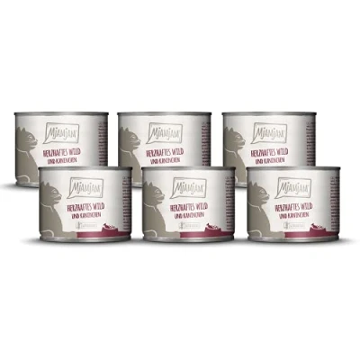 Imagen de MjAMjAM comida húmeda premium para gatos abundante caza y conejo con arándanos afrutados, pack de 6 (6 x 200 g), sin cereales carne extra