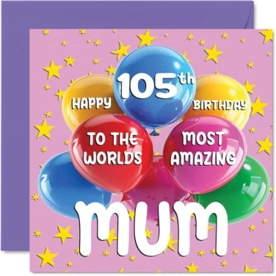 Imagen de Tarjeta de cumpleaños número 105 para mamá World&#039;s Most Amazing Mum feliz hija hijo, 145 mm x edad tarjetas felicitación mamá,