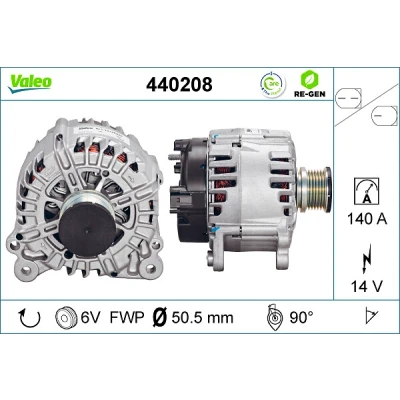 Imagen de VALEO 440208 Alternador 14V 140A AUDI: Q5, A4 B8 Avant, A5 Coupé