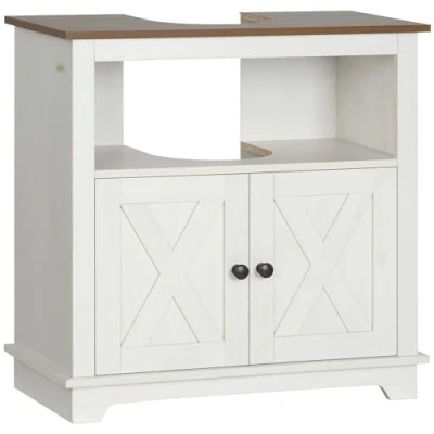 Imagen de kleankin Mueble para Debajo del Lavabo de Madera Armario Baño Suelo Bajo Pie con 2 Puertas y Estante 60x30x60 cm Blanco
