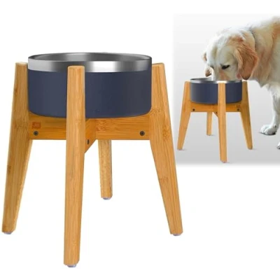 Imagen de Soporte Ajustable para Cuenco de Perro Elevado Comida Ancho (Extensible 7 a 10 Pulgadas) Bambú Natural