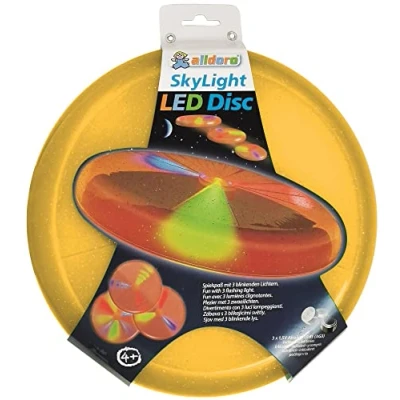 Imagen de alldoro Sky Light, diámetro Aprox. Disco Frisbean de 27 cm con 3 LED para Playa, jardín y Exterior, Juego Lanzamiento niños a Partir 4 años Adultos, Color Naranja, (63019)