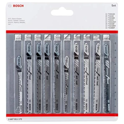 Imagen de Bosch Professional Set de Hojas sierra calar 10 uds Clean (para madera y laminado, accesorios para sierras con vástago en T)
