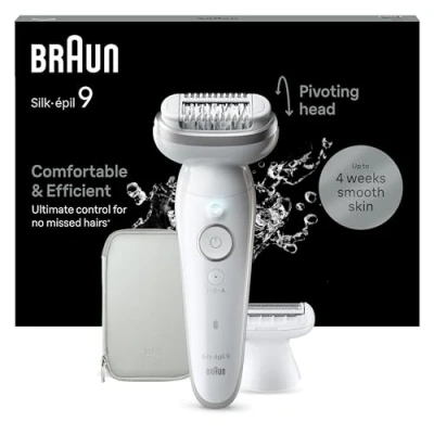 Imagen de Braun Silk épil 9, Depiladora Eléctrica Para Una Eliminación Del Vello Fácil, Piel Suave Duradera, 9 041, Blanca/Plateada