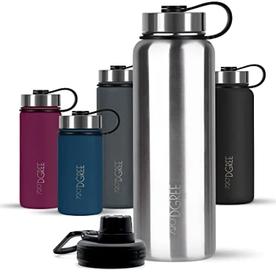 Imagen de 720DGREE Botella Agua Termo Acero Inoxidable “noLimit“ 950ml Sin BPA Free, Antigoteo y Prueba de Fugas Frasco térmico, Cantimplora Aislada Bebida Caliente Frío con Gas +Cubierta Deporte Gratis