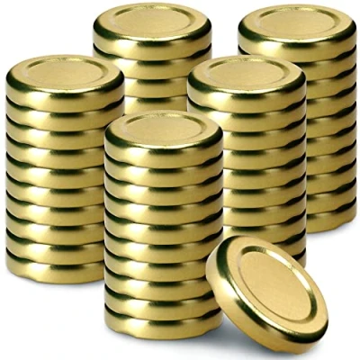 Imagen de KADAX tapa de rosca fi43 mm, juego tapas metal, apto para tarros 40 ml, repuesto con 4 dientes bloqueo, tarros, botellas y (50 unidades, dorado)