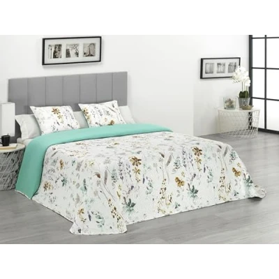 Imagen de Donegal Collections Colcha Cama 105 Bouti 105/120 Estampada Reversible + 1 Cojin Marvao Primavera, Verano Acolchado Fino, Modernas Microfibra Extrasuave Cubre Multiusos