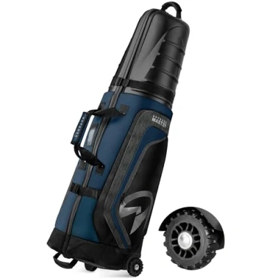 Imagen de OutdoorMaster Bolsas de Viaje Golf para aerolíneas con Ruedas y Funda rígida, protegen los Palos Golf, Ligeras fáciles maniobrar, versión Mejorada, Color Azul