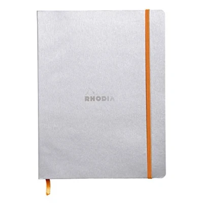 Imagen de RHODIA 117501C Cahier Souple Argent 19x25 cm Ligné 160 pages Papier Clairefontaine Ivoire 90 g/m² Marque Page, Fermeture Élastique Couverture Simili Cuir Collection Rhodiarama