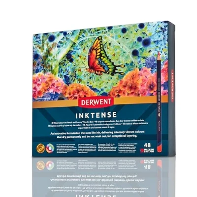 Imagen de Derwent Inktense Pinturas de Colores Solubles en Agua, Estuche Madera con 48 Colores, Núcleo 4mm, Soluble Ideal para Colorear, Pintar y Dibujar, Calidad Profesional (2300151)