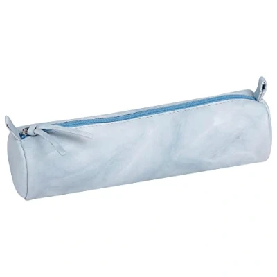 Imagen de Clairefontaine 410175C Trousse Escolar Redondo Azul Cielo Patrón Tie &amp; Dye Ø5,5x22 cm en Cuero de Cordero Genuino I Suministro Estuche Lápices Colores Portaplumas