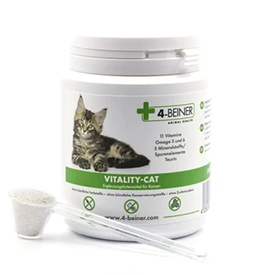 Imagen de 4 BEINER Vitality Cat 11 vitaminas para Gatos más Omega 3, 6, Zinc, Selenio, manganeso, Cobre, Hierro, taurina, multivitaminas Gato, Polvo