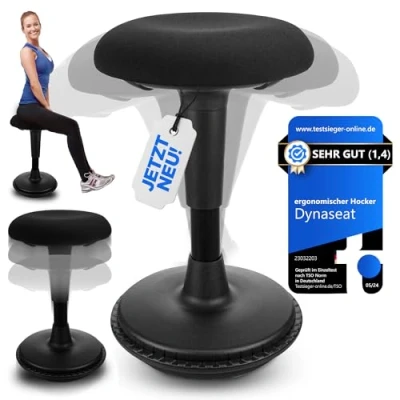 Imagen de Dynaseat Taburete ergonómico regulable en altura para sentarse y estar de pie (negro, 45 65 variantes) oficina escritorio con efecto oscilante Soporte