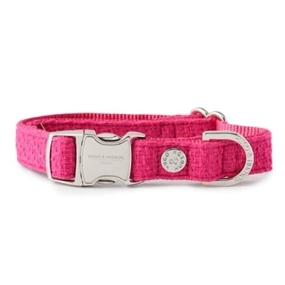 Imagen de HUGO &amp; HUDSON Collar de Tweed para Perros, Hebilla Metal Seguridad liberación rápida Ajustable Lujo, Rosa, L
