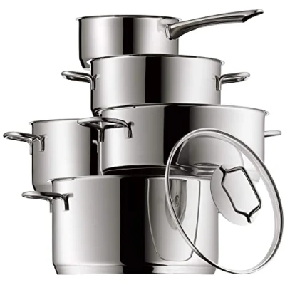 Imagen de WMF Astoria Batería de Cocina (5 Piezas), Cristal, Acero Inoxidable Cromargan, Apta para Todo Tipo cocinas Incluso inducción