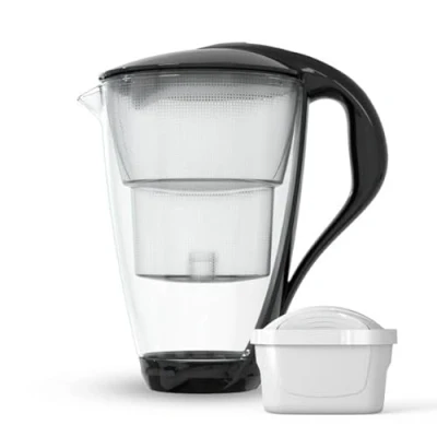 Imagen de Dafi Crystal Jarra Filtradora de Agua Vidrio 2 L Sistema Filtrado para Reducir la Cal, el Cloro, Sin BPA, Sensor LED Filtrante + Filtro UNIMAX Negro