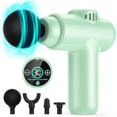 Imagen de Pistola de Masaje, Lefity Mini Tejido Profundo, Masajeador Portátil, 30 Velocidades, Pantalla táctil LCD, Masaje para Dolor muscular y rigidez (Verde)