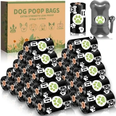 Imagen de VIPNAJI Bolsas para excrementos de perro, caca perro con dispensador, Extra Gruesa Prueba Fugas Hecho la Mezcla almidón maíz, (520 bolsas), Negro