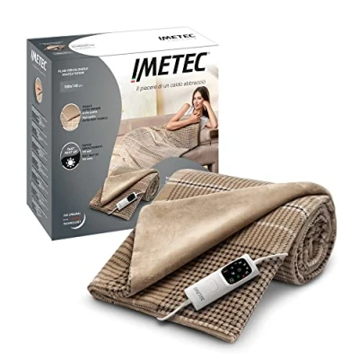 Imagen de Imetec Adapto Elegance, Plaid Calefactable, Manta Eléctrica,Tejido Suave 180 x 140 Cm,Ahorro Energético,Tecnología Adapto, Óptimo, Calentamiento Rápido, 6 Temperaturas, Lavable,Marrón, 1.75 kilograms
