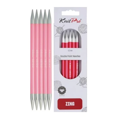 Imagen de KnitPro Zing: Juego de 5 Agujas Tejer: Doble Extremo: 20 cm x 6,50 mm, Aluminio, Multicolor, 6,5 mm