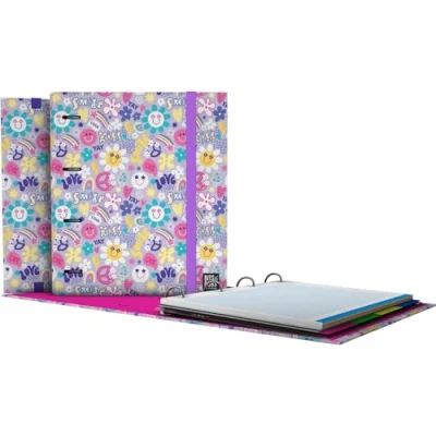 Imagen de Grafoplás Carpeta A4 con Anillas Troqueladas Recambio y Separadores Hojas 90g Cuadriculadas 5x5 Borde Color Sobre Transparente Carpebook Smile Bits&amp;Bobs Pop Up Design