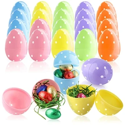 Imagen de com four® 24x Huevos de Pascua rellenables plástico Colores para Rellenar y Colgar (Puntos)