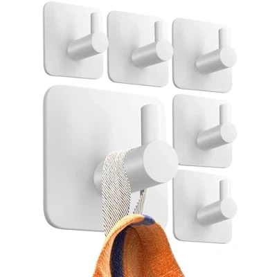 Imagen de 4smile ganchos adhesivos para pared 6 piezas, inox toalleros de baño autoadhesivos, toallero sin taladrar, pared, Blanco