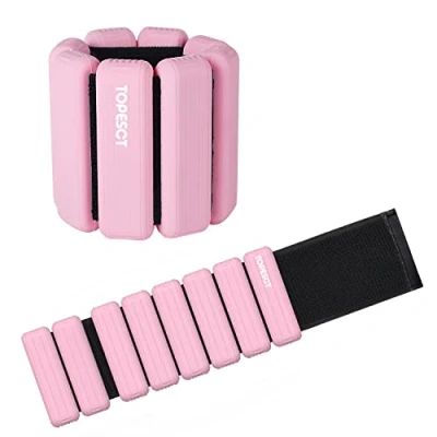 Imagen de TOPESCT pesas ajustables para muñeca, juego de 2 (1 libra cada una), pulsera con muñeca y tobillo yoga, danza, barra, pilates, cardio, aeróbicos caminar (2 libras/cada una, rosa)