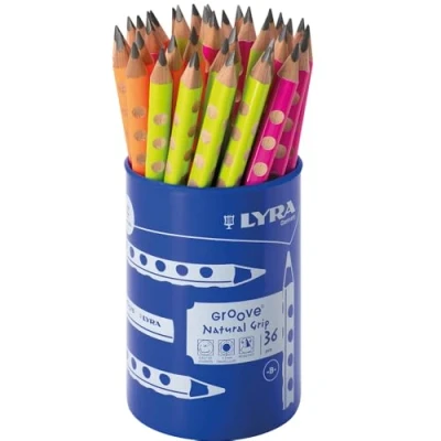 Imagen de LYRA Groove, Lápices de grafito, Triangular con zona grip natural, Bote plástico 36 unidades, B, Neón