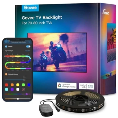 Imagen de Govee LED TV Backlight 4.6M, RGBIC Tira de Luces para 70 a 80 pulgadas, Control por Bluetooth y Wi Fi, Funciona con Alexa Google Assistant, 11 Modos Música, 99+ Escena